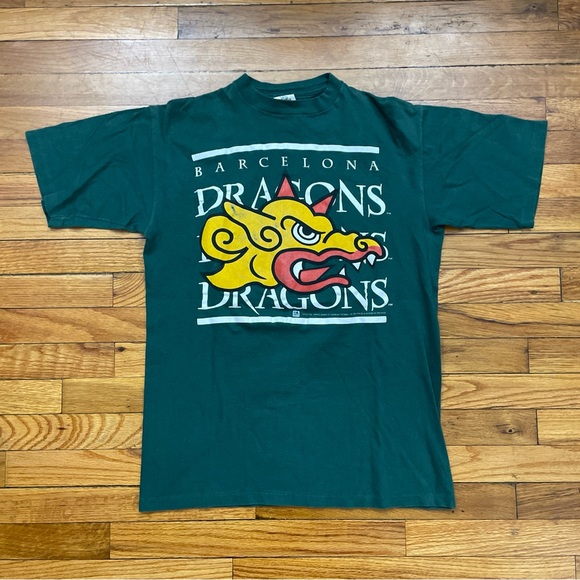 Vintage 1992 Barcelona Dragons NFL Europe Single Stitch Graphic T Shirt Used - Picture 1 of 5